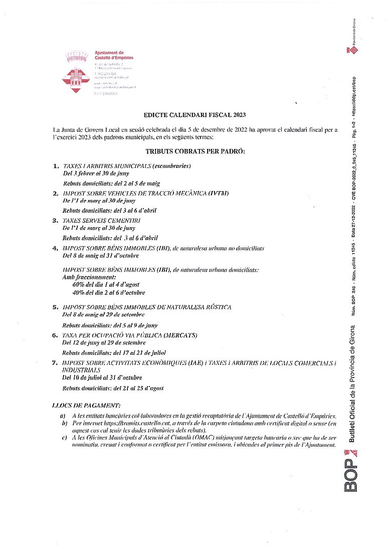 TAX CALENDAR 2023